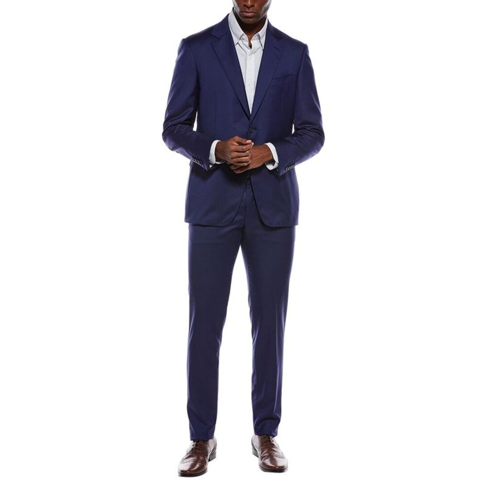 Canali Mens  2Pc Wool Suit With Flat Front Pant, Blue